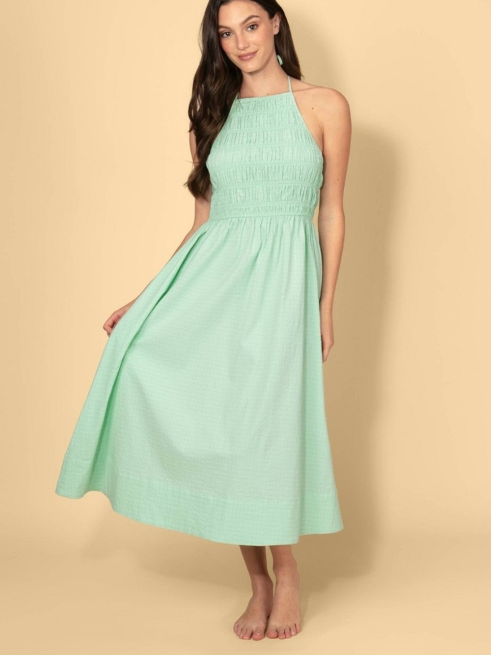 Solid & Striped Seersucker Smocked A-Line Dress Mint Green